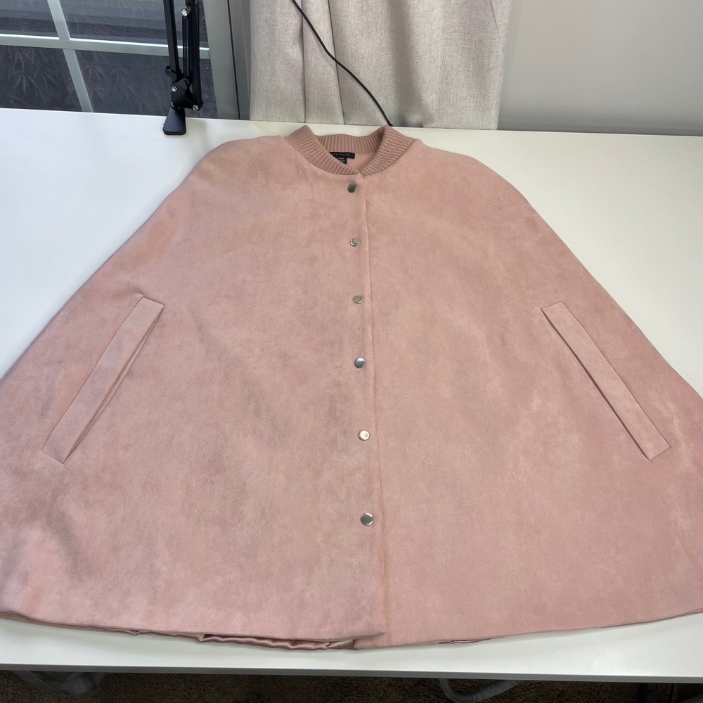 Ann Taylor Pink Faux Suede Snap Front Cape Jacket XS/S 583053 FA21 - Picture 6 of 14